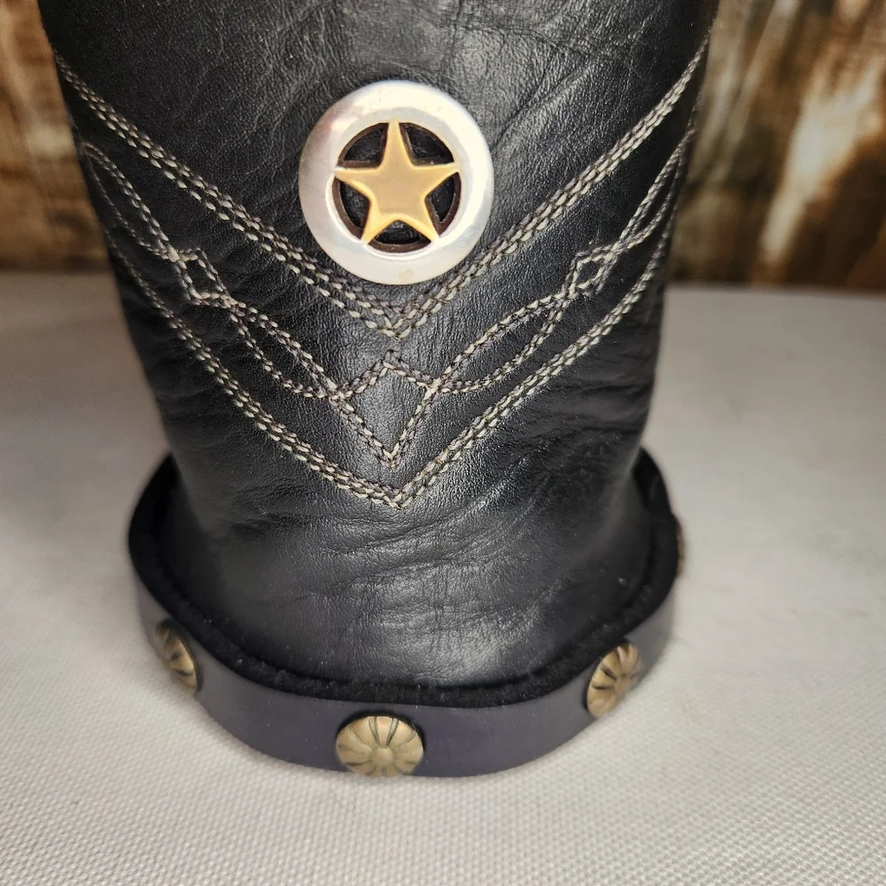 Vtg Leather Boot Cowhide Concho Western Beer Can Bottle Holder Koozie Set Pair - Picture 3 of 16